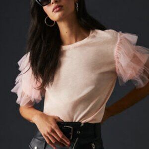 Anthropologie Lea & Viola Tulle-Sleeve Top